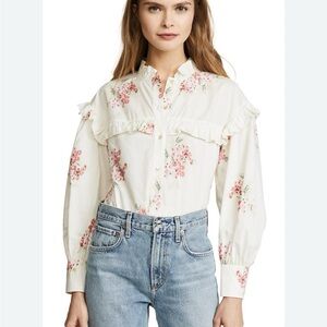 REBECCA TAYLOR Mai Floral Ruffle Blouse Size 0 Chiffon Romantic